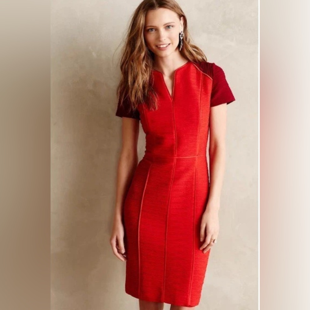 Anthropologie Maeve Eunoia Pencil Dress Women’s Sz 2P Red Classic Party‎